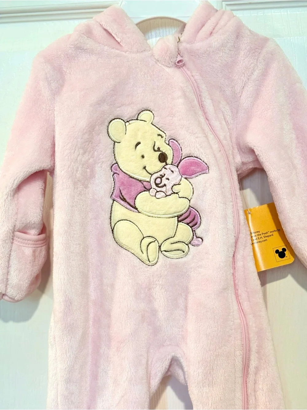 Disney WINNIE THE POOH Piglet Pink One Piece Footie Hood SIZE 0/3 Month NEW